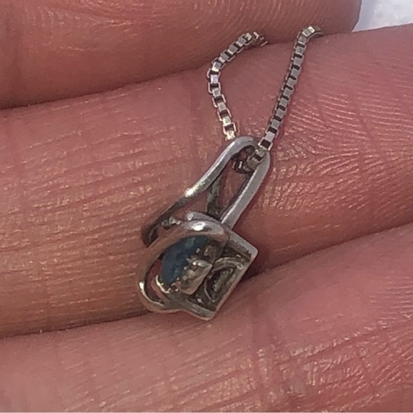 VTG Blue Topaz Diamond Accent Pendant w Box Chain - Sterling Silver 18” & .5” - Picture 9 of 11